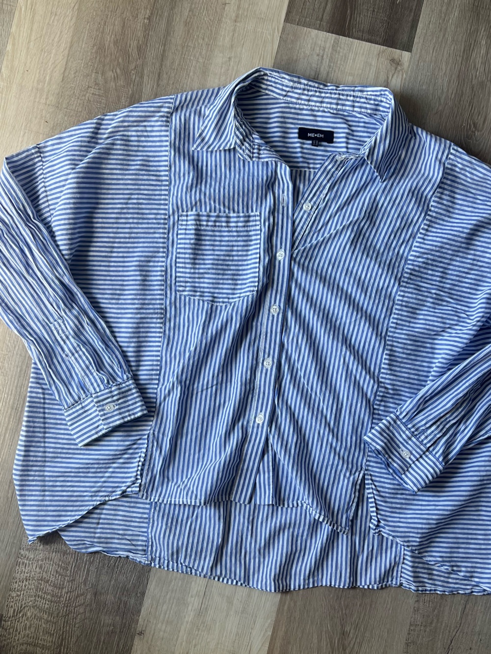 ME+EM Lightweight Cropped Boxy Button Down Shirt Blue Stripe size 10 - Picture 3 of 10